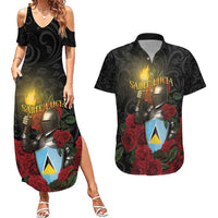 Saint Lucia Couples Matching Summer Maxi Dress and Hawaiian Shirt Rose Iron Helmet - Wonder Print Shop