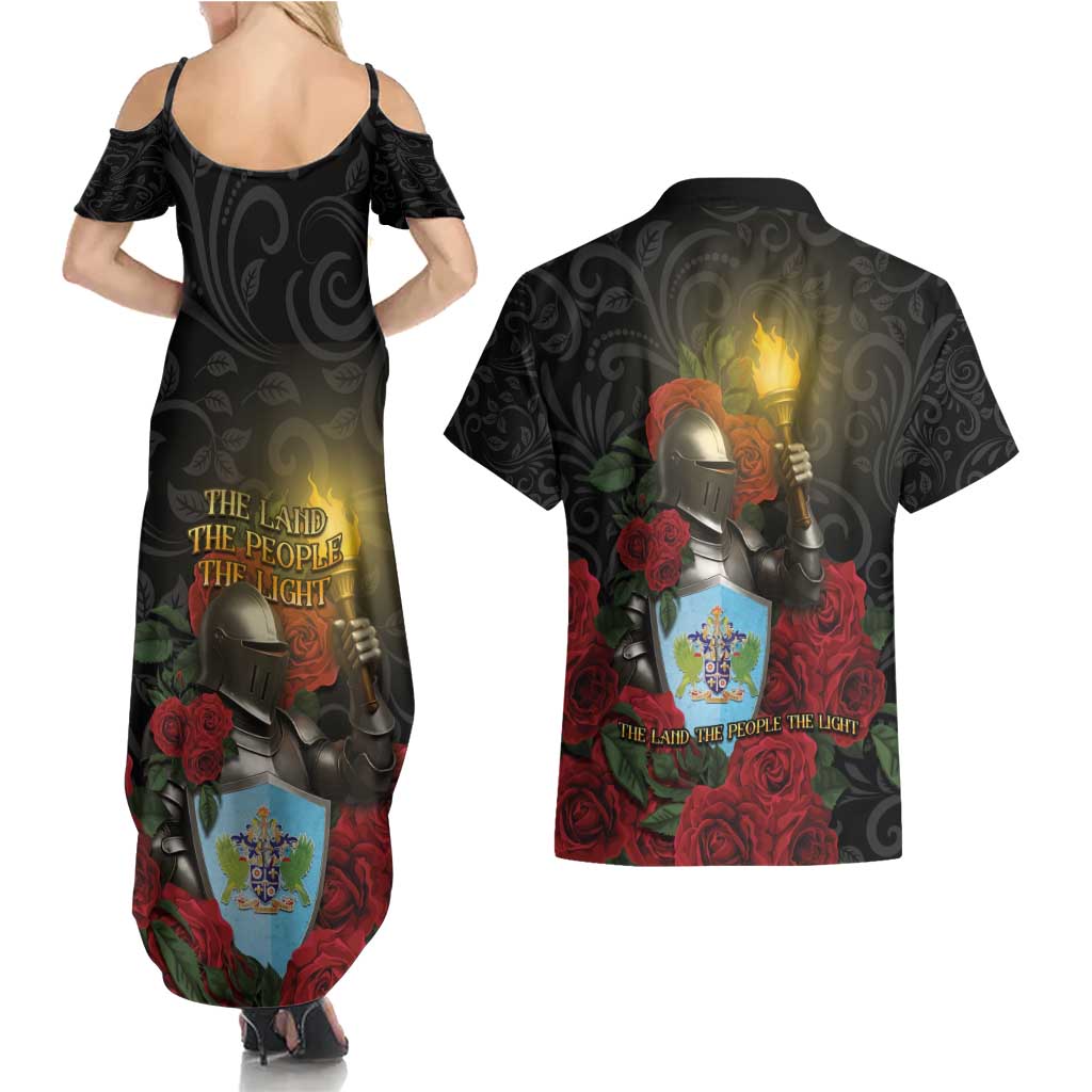 Saint Lucia Couples Matching Summer Maxi Dress and Hawaiian Shirt Rose Iron Helmet - Wonder Print Shop
