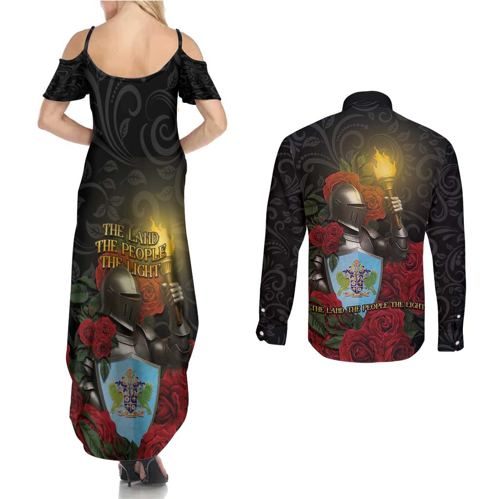 Saint Lucia Couples Matching Summer Maxi Dress and Long Sleeve Button Shirt Rose Iron Helmet - Wonder Print Shop