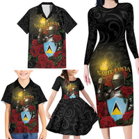 Saint Lucia Family Matching Long Sleeve Bodycon Dress and Hawaiian Shirt Rose Iron Helmet - Wonder Print Shop