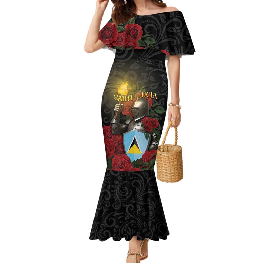 Saint Lucia Family Matching Mermaid Dress and Hawaiian Shirt Rose Iron Helmet - Wonder Print Shop