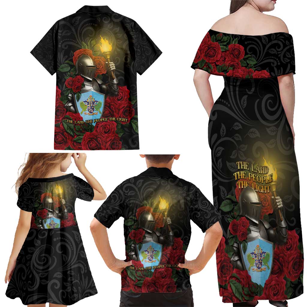 Saint Lucia Family Matching Off Shoulder Maxi Dress and Hawaiian Shirt Rose Iron Helmet - Wonder Print Shop