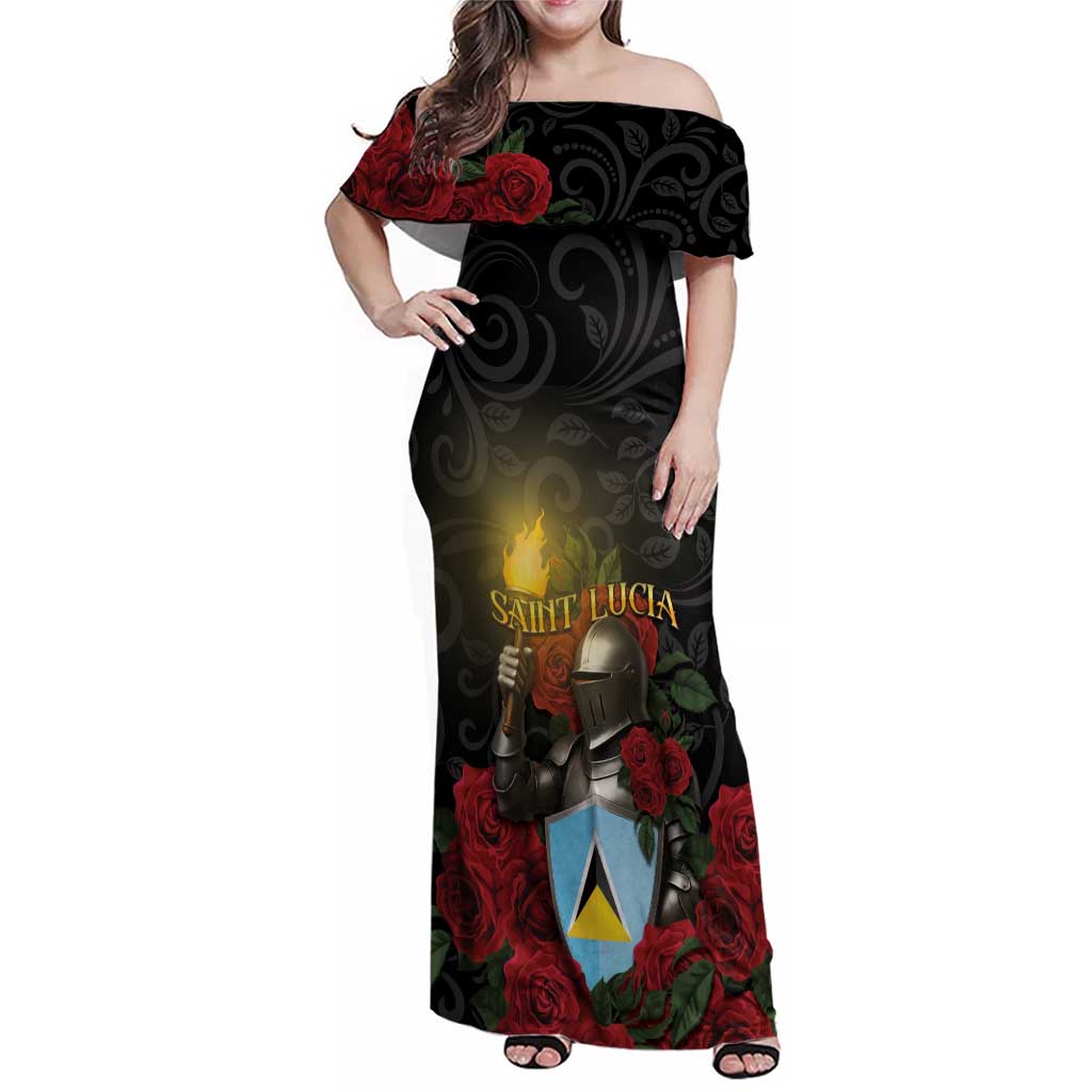 Saint Lucia Family Matching Off Shoulder Maxi Dress and Hawaiian Shirt Rose Iron Helmet - Wonder Print Shop