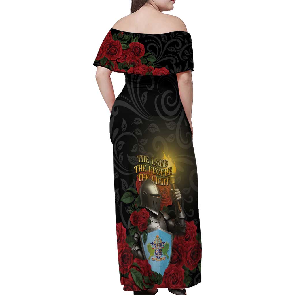 Saint Lucia Family Matching Off Shoulder Maxi Dress and Hawaiian Shirt Rose Iron Helmet - Wonder Print Shop