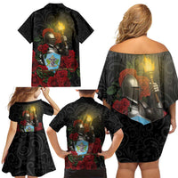 Saint Lucia Family Matching Off Shoulder Short Dress and Hawaiian Shirt Rose Iron Helmet - Wonder Print Shop
