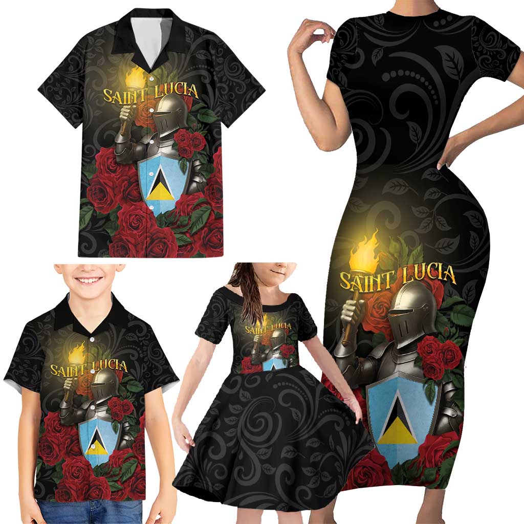 Saint Lucia Family Matching Short Sleeve Bodycon Dress and Hawaiian Shirt Rose Iron Helmet - Wonder Print Shop