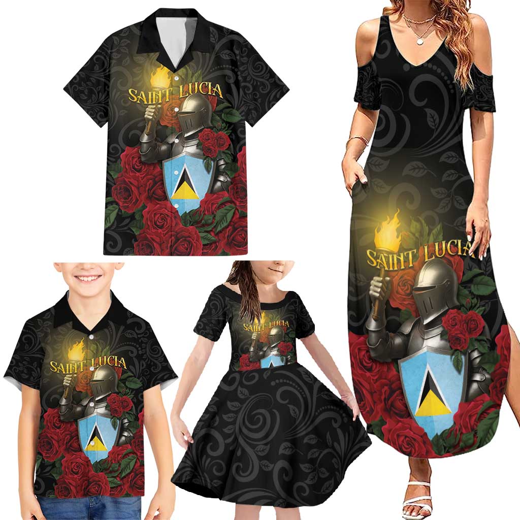 Saint Lucia Family Matching Summer Maxi Dress and Hawaiian Shirt Rose Iron Helmet - Wonder Print Shop