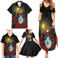 Saint Lucia Family Matching Summer Maxi Dress and Hawaiian Shirt Rose Iron Helmet - Wonder Print Shop