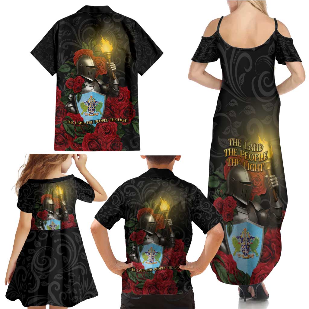 Saint Lucia Family Matching Summer Maxi Dress and Hawaiian Shirt Rose Iron Helmet - Wonder Print Shop