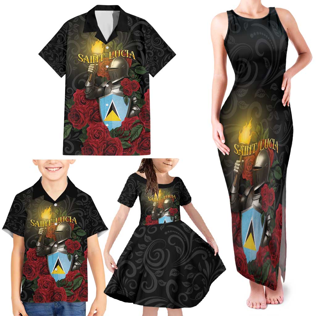 Saint Lucia Family Matching Tank Maxi Dress and Hawaiian Shirt Rose Iron Helmet - Wonder Print Shop