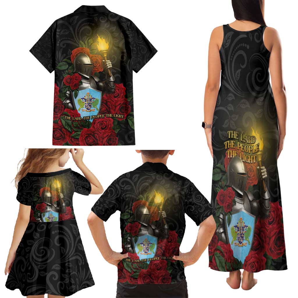 Saint Lucia Family Matching Tank Maxi Dress and Hawaiian Shirt Rose Iron Helmet - Wonder Print Shop