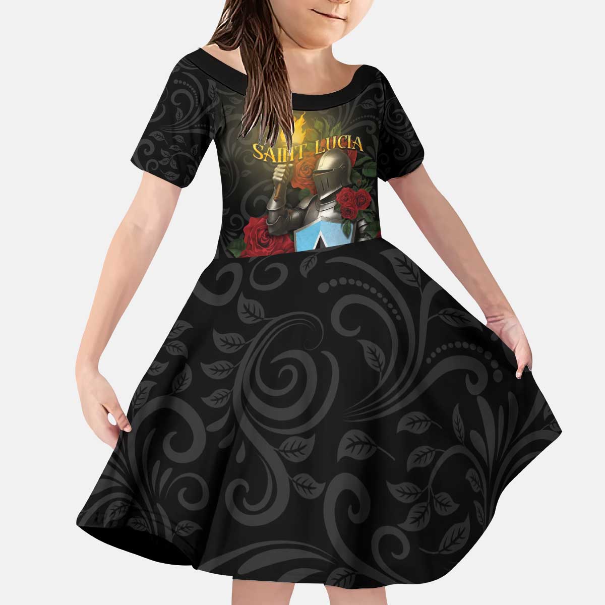 Saint Lucia Kid Short Sleeve Dress Rose Iron Helmet - Wonder Print Shop