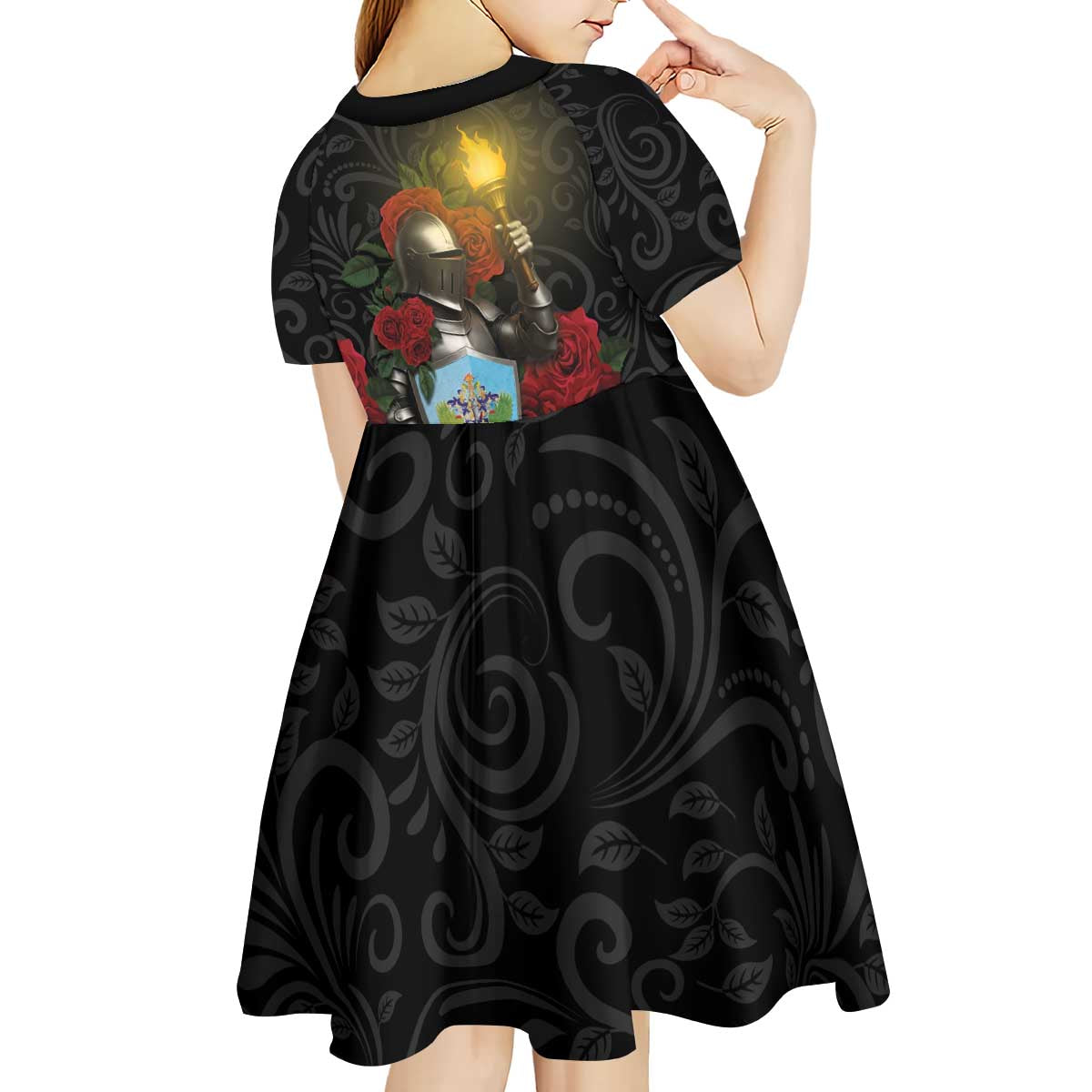 Saint Lucia Kid Short Sleeve Dress Rose Iron Helmet - Wonder Print Shop