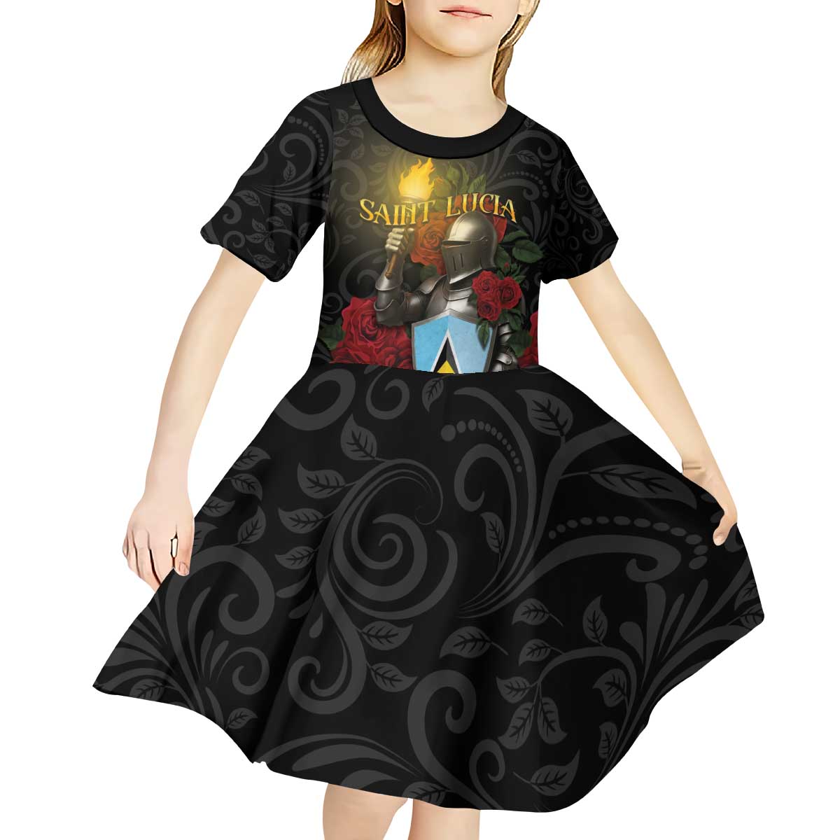 Saint Lucia Kid Short Sleeve Dress Rose Iron Helmet - Wonder Print Shop