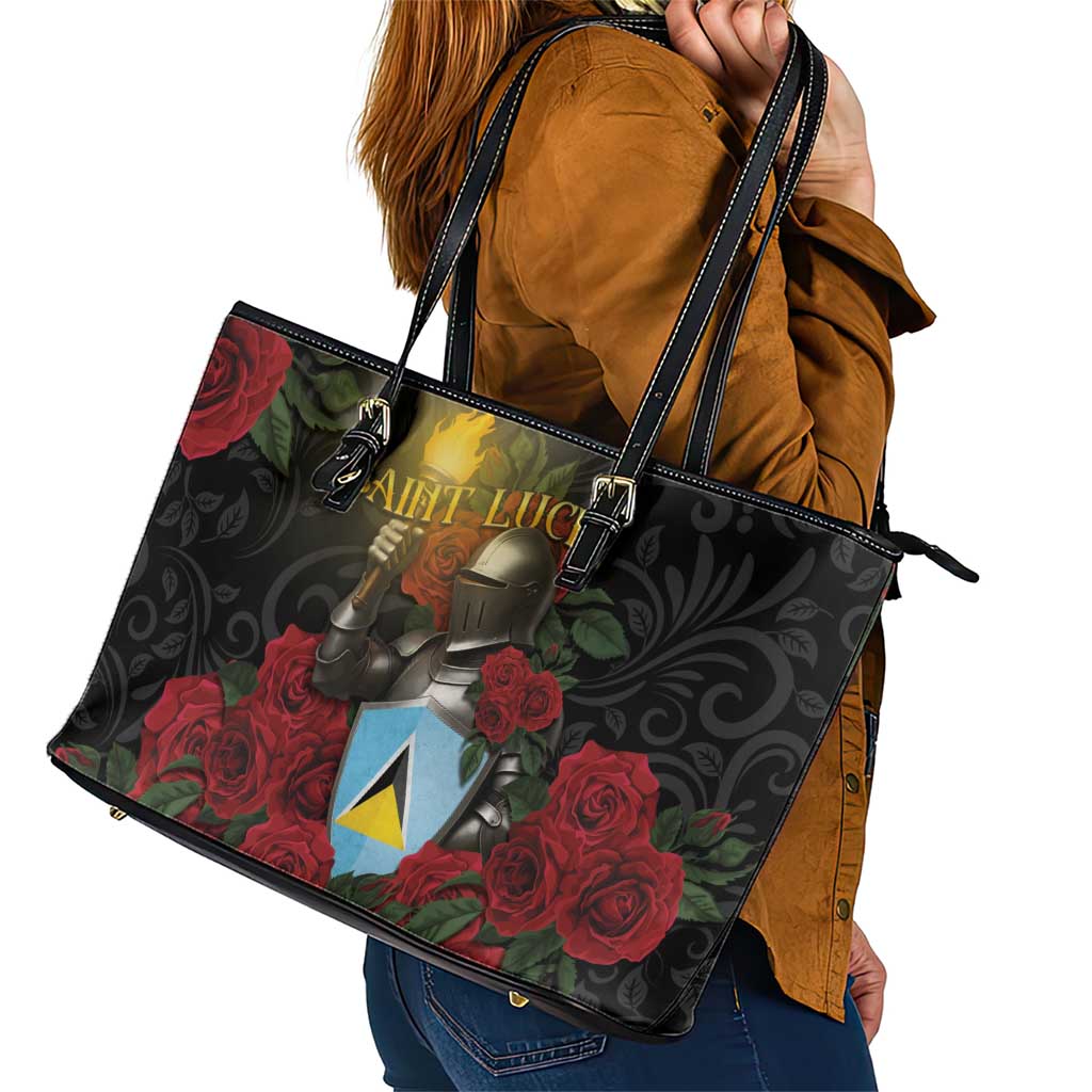 Saint Lucia Leather Tote Bag Rose Iron Helmet - Wonder Print Shop
