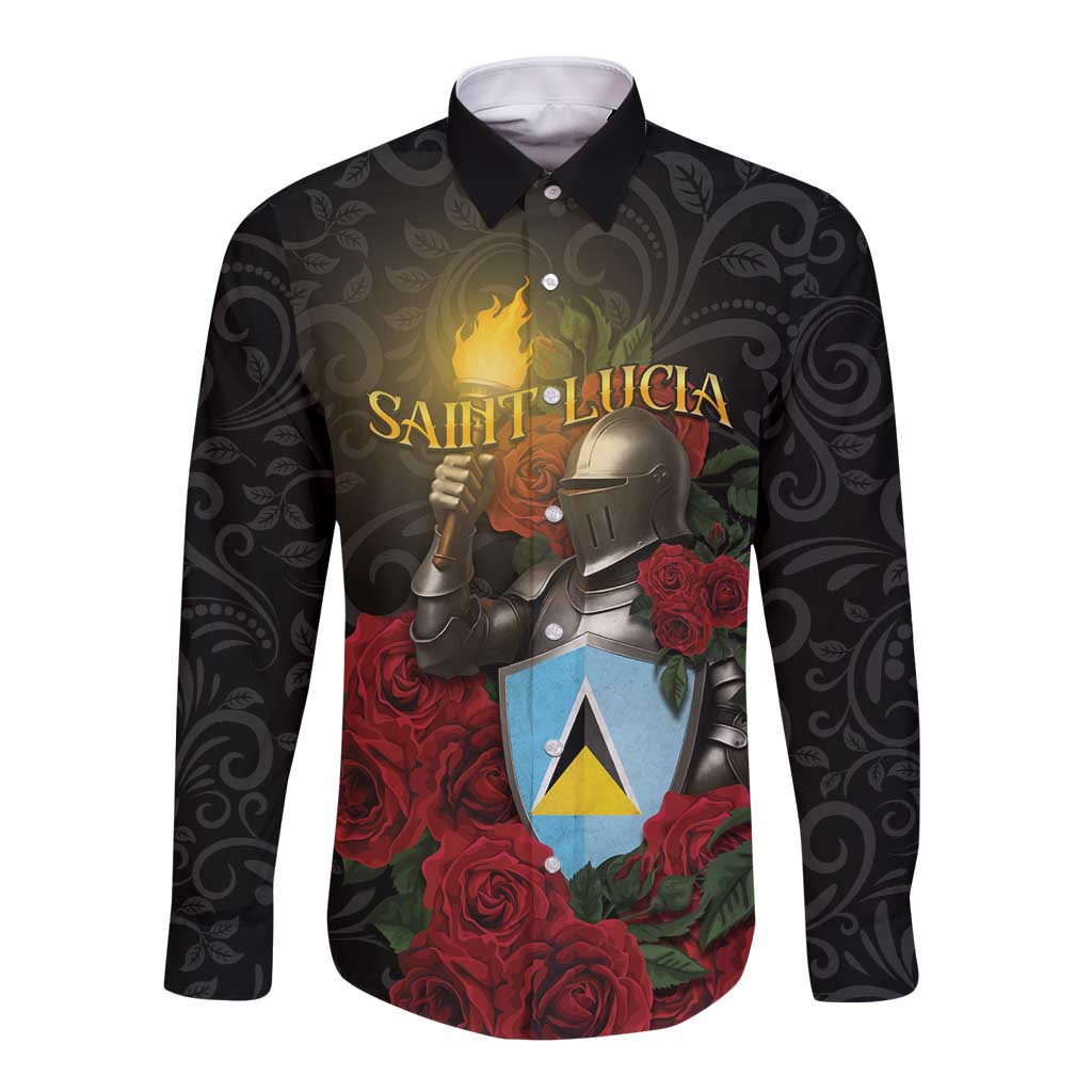 Saint Lucia Long Sleeve Button Shirt Rose Iron Helmet - Wonder Print Shop