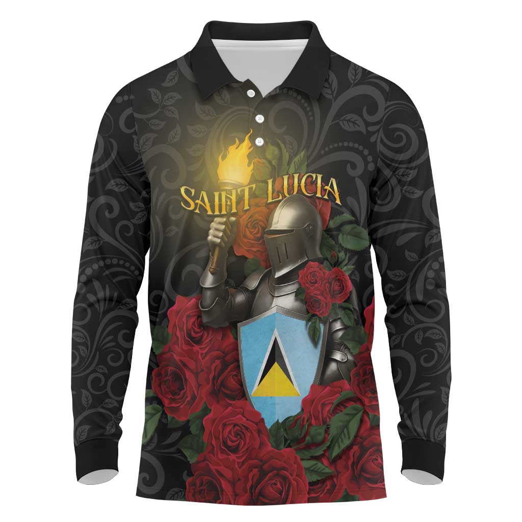 Saint Lucia Long Sleeve Polo Shirt Rose Iron Helmet - Wonder Print Shop