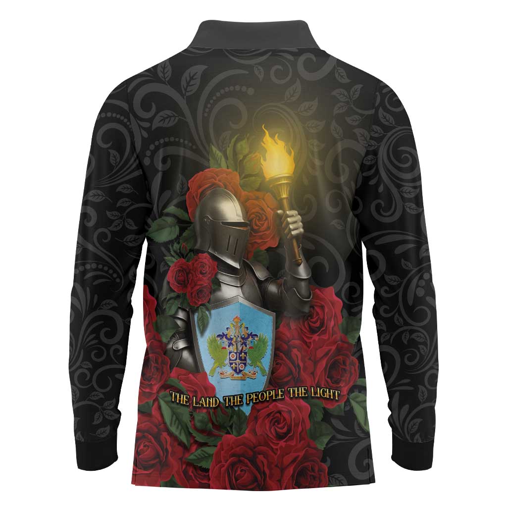 Saint Lucia Long Sleeve Polo Shirt Rose Iron Helmet - Wonder Print Shop