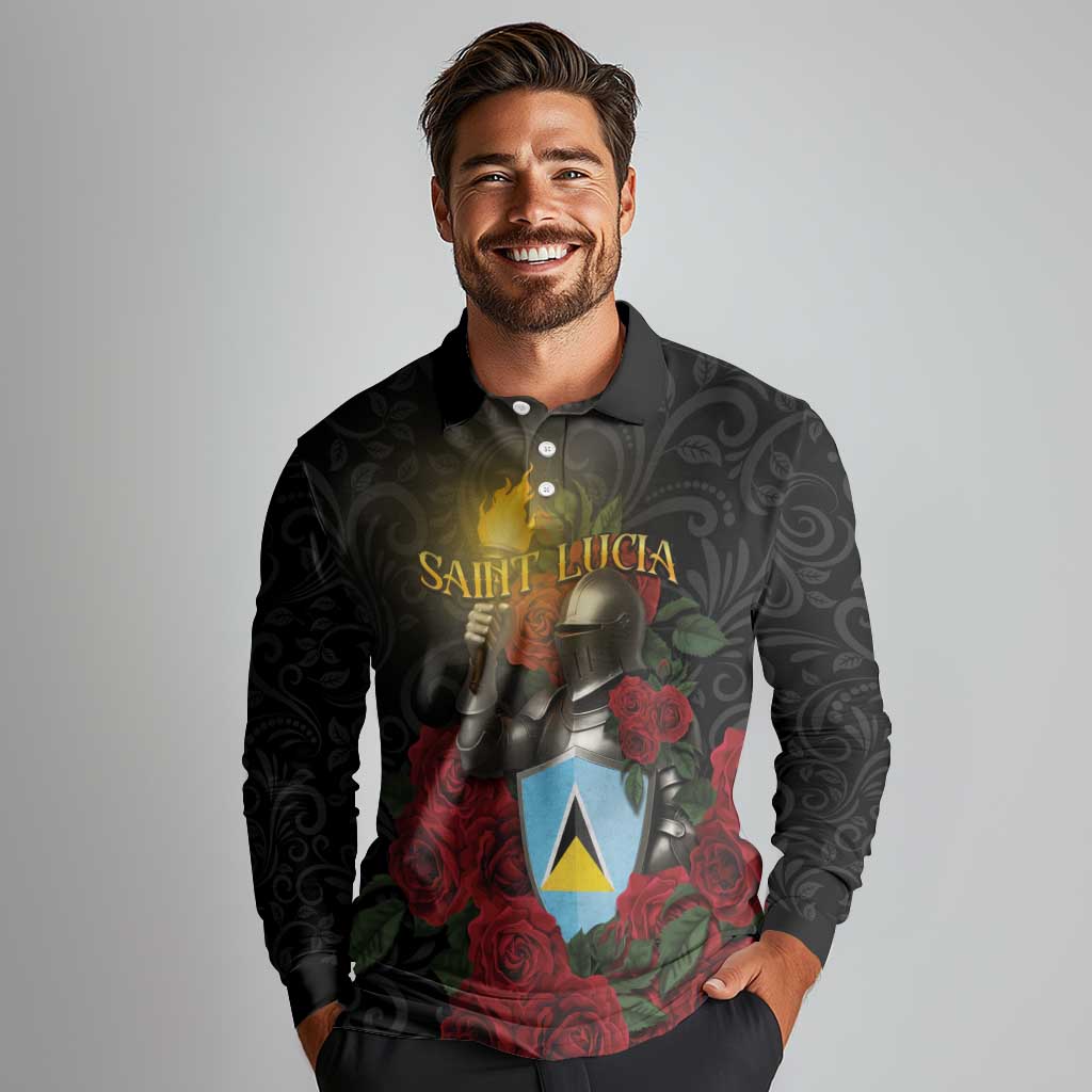 Saint Lucia Long Sleeve Polo Shirt Rose Iron Helmet - Wonder Print Shop
