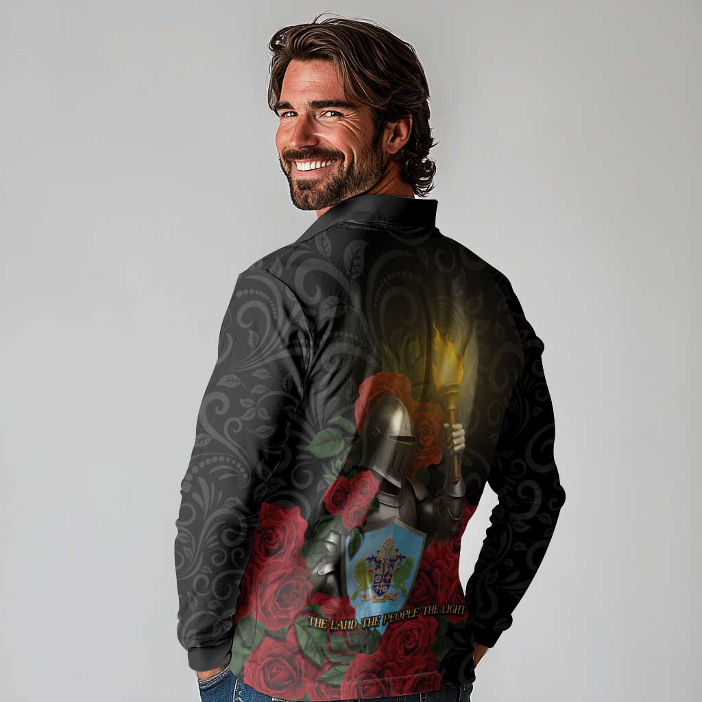 Saint Lucia Long Sleeve Polo Shirt Rose Iron Helmet - Wonder Print Shop