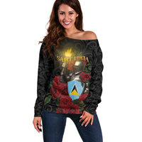 Saint Lucia Off Shoulder Sweater Rose Iron Helmet - Wonder Print Shop