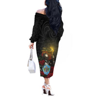 Saint Lucia Off The Shoulder Long Sleeve Dress Rose Iron Helmet - Wonder Print Shop