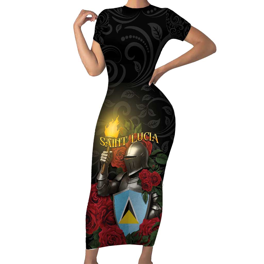 Saint Lucia Short Sleeve Bodycon Dress Rose Iron Helmet - Wonder Print Shop
