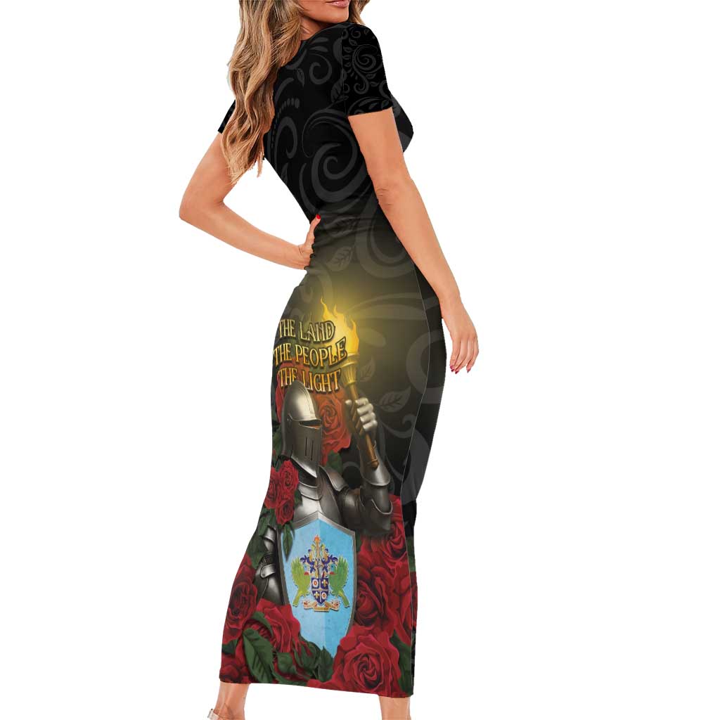 Saint Lucia Short Sleeve Bodycon Dress Rose Iron Helmet - Wonder Print Shop