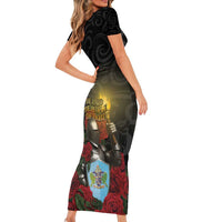 Saint Lucia Short Sleeve Bodycon Dress Rose Iron Helmet - Wonder Print Shop