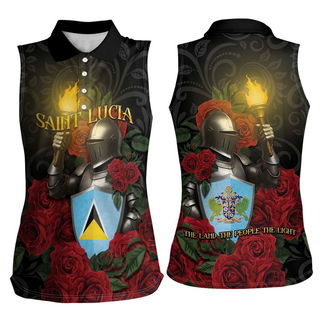 Saint Lucia Women Sleeveless Polo Shirt Rose Iron Helmet - Wonder Print Shop