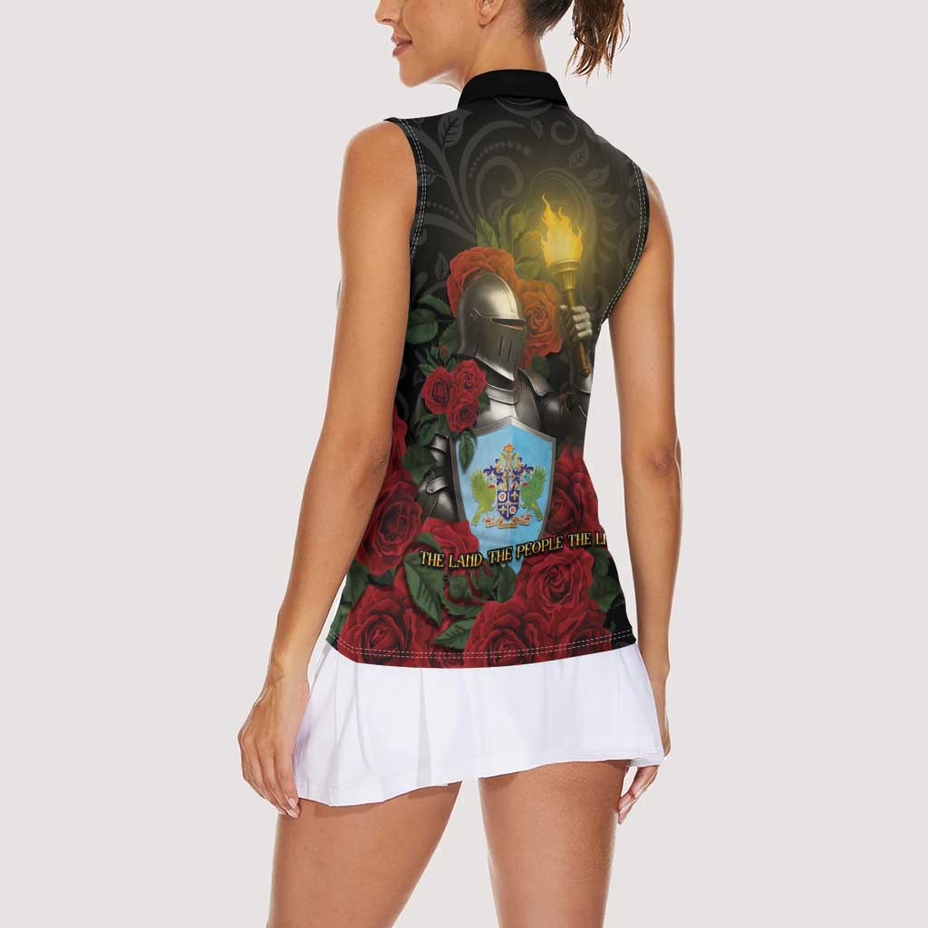 Saint Lucia Women Sleeveless Polo Shirt Rose Iron Helmet - Wonder Print Shop