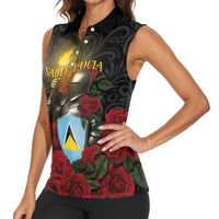 Saint Lucia Women Sleeveless Polo Shirt Rose Iron Helmet - Wonder Print Shop