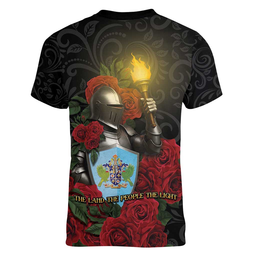 Saint Lucia Women V-Neck T-Shirt Rose Iron Helmet - Wonder Print Shop