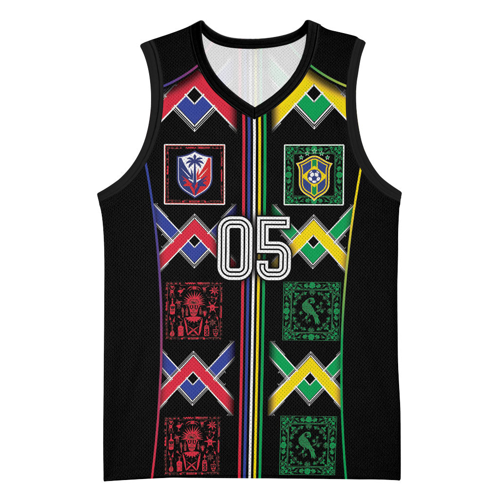 Custom Brazil And Haiti Football Basketball Jersey Mix Brazilian Haitian Roots