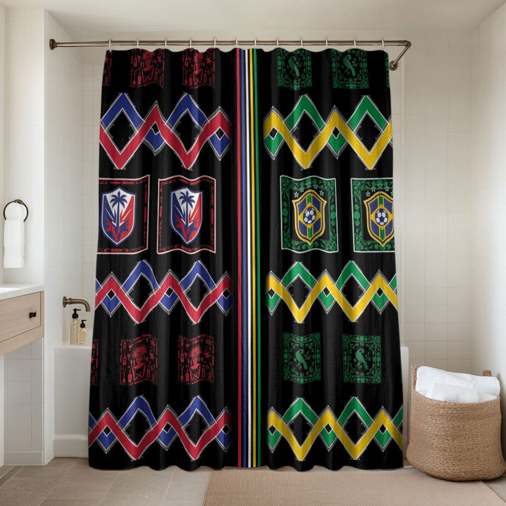 Brazil And Haiti Football Bathroom Set Mix Brazilian Haitian Roots