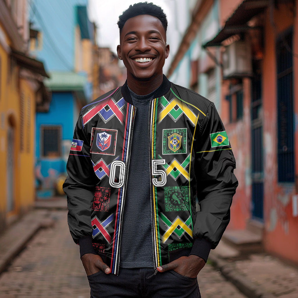 Custom Brazil And Haiti Football Bomber Jacket Mix Brazilian Haitian Roots