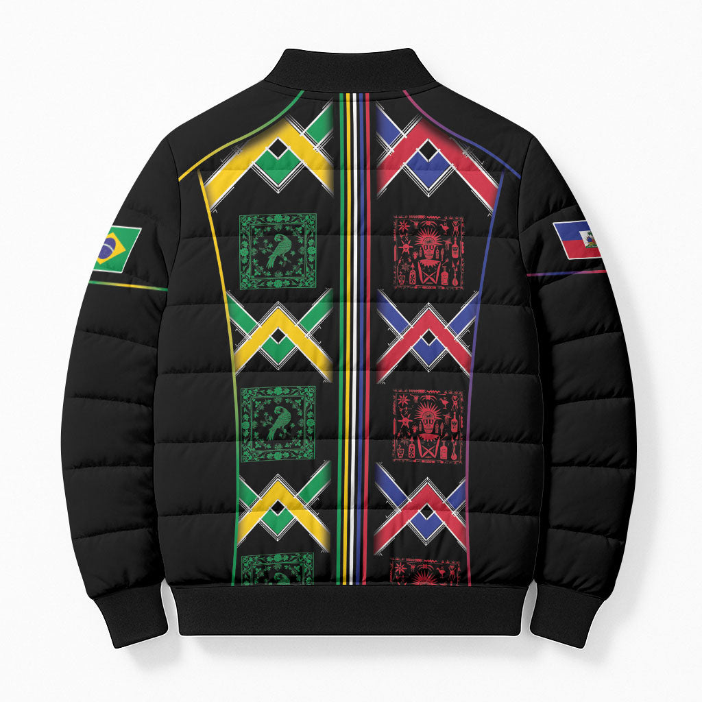 Custom Brazil And Haiti Football Bomber Puffer Jacket Mix Brazilian Haitian Roots