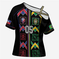Custom Brazil And Haiti Football Cross Shoulder Shirt Mix Brazilian Haitian Roots