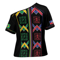 Custom Brazil And Haiti Football Cross Shoulder Shirt Mix Brazilian Haitian Roots