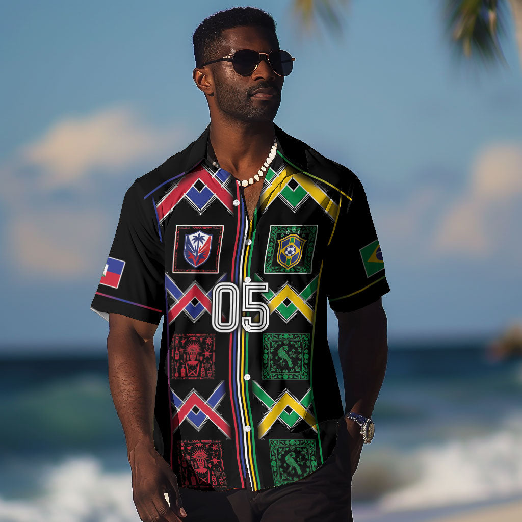 Custom Brazil And Haiti Football Hawaiian Shirt Mix Brazilian Haitian Roots