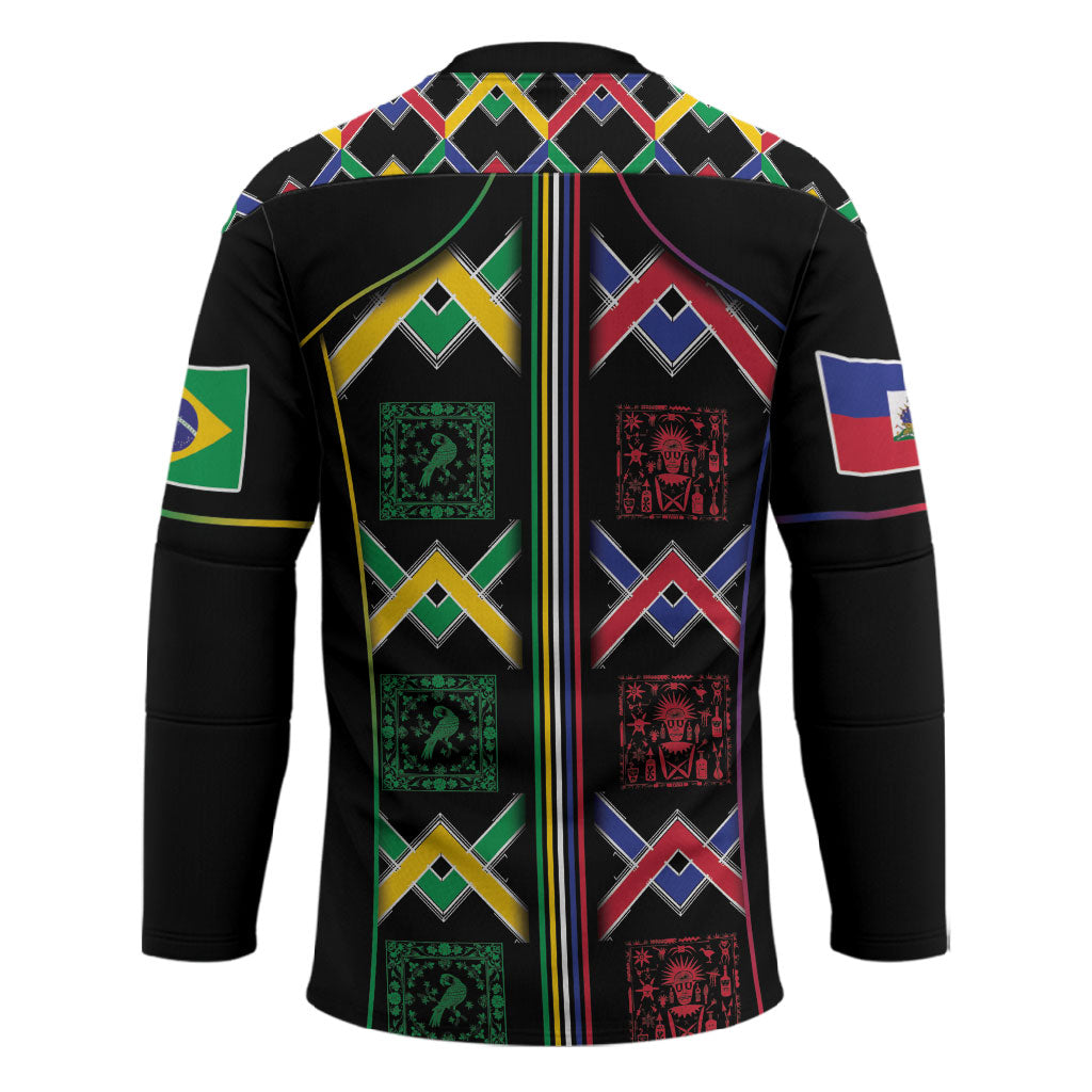 Custom Brazil And Haiti Football Hockey Jersey Mix Brazilian Haitian Roots