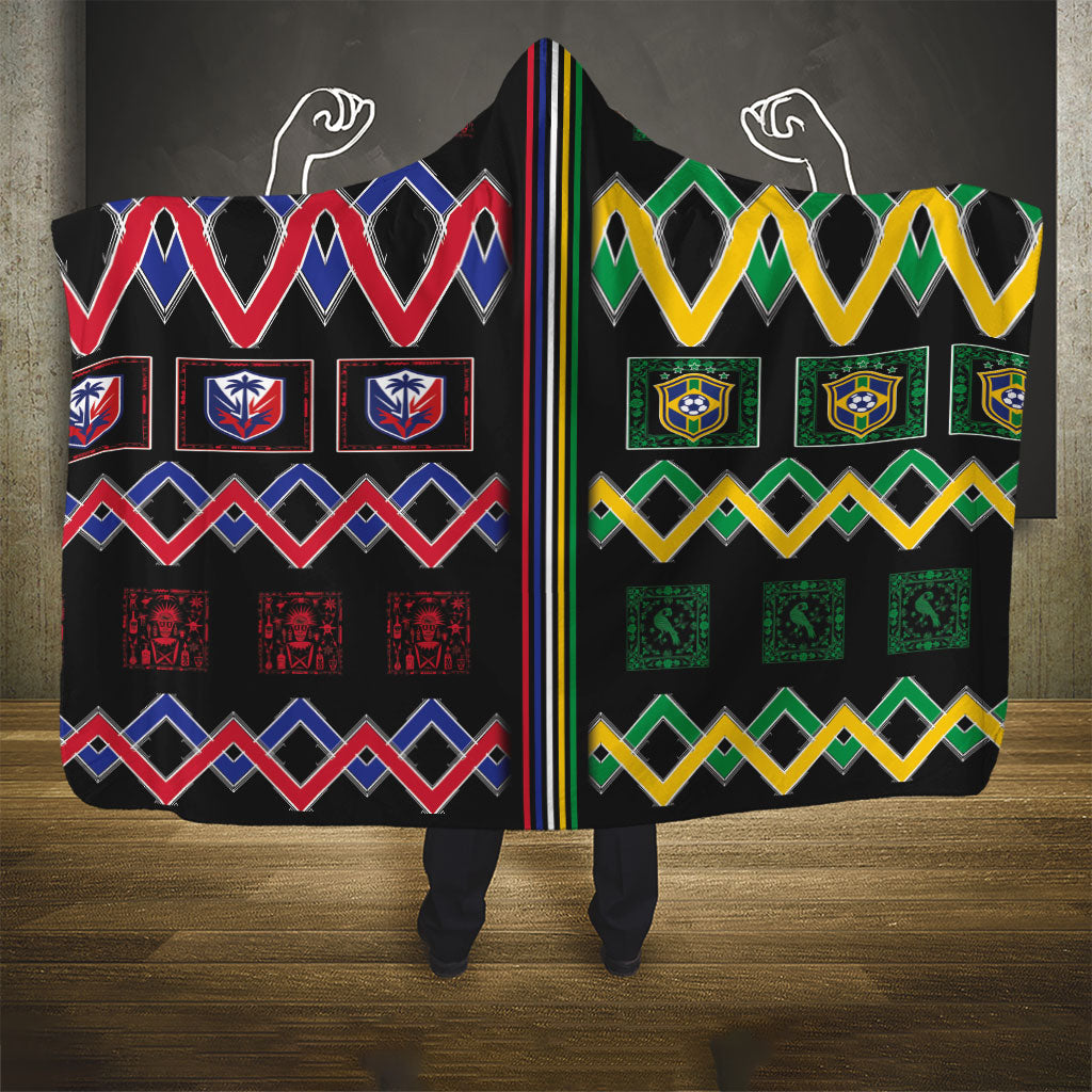 Brazil And Haiti Football Hooded Blanket Mix Brazilian Haitian Roots