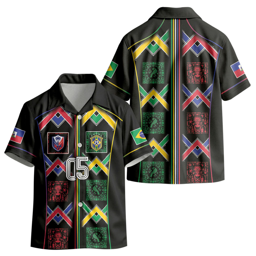 Custom Brazil And Haiti Football Kid Hawaiian Shirt Mix Brazilian Haitian Roots DT05