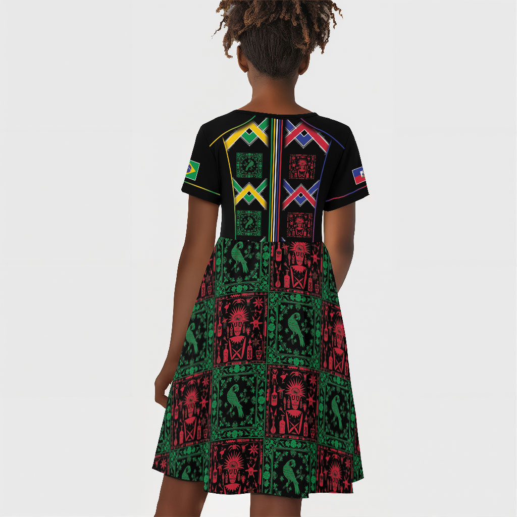 Custom Brazil And Haiti Football Kid Short Sleeve Dress Mix Brazilian Haitian Roots