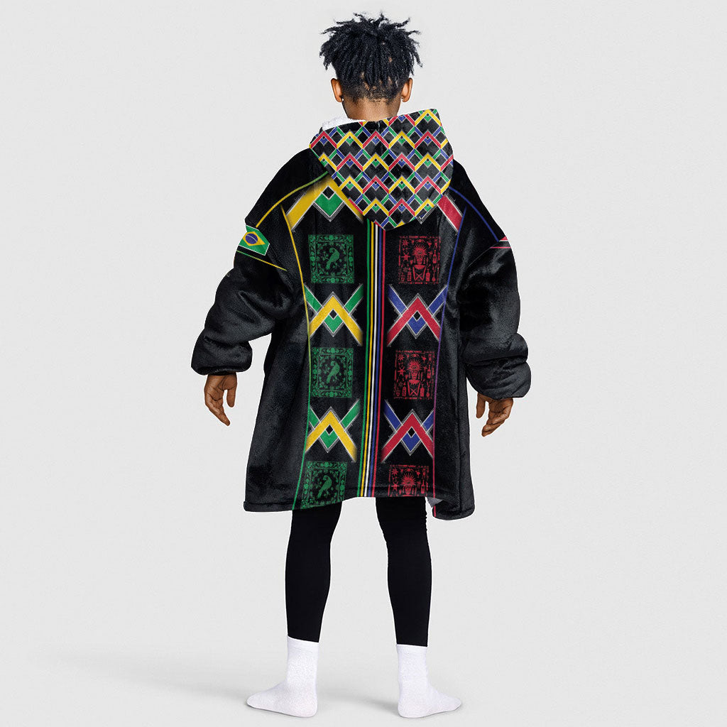 Custom Brazil And Haiti Football Kid Wearable Blanket Hoodie Mix Brazilian Haitian Roots