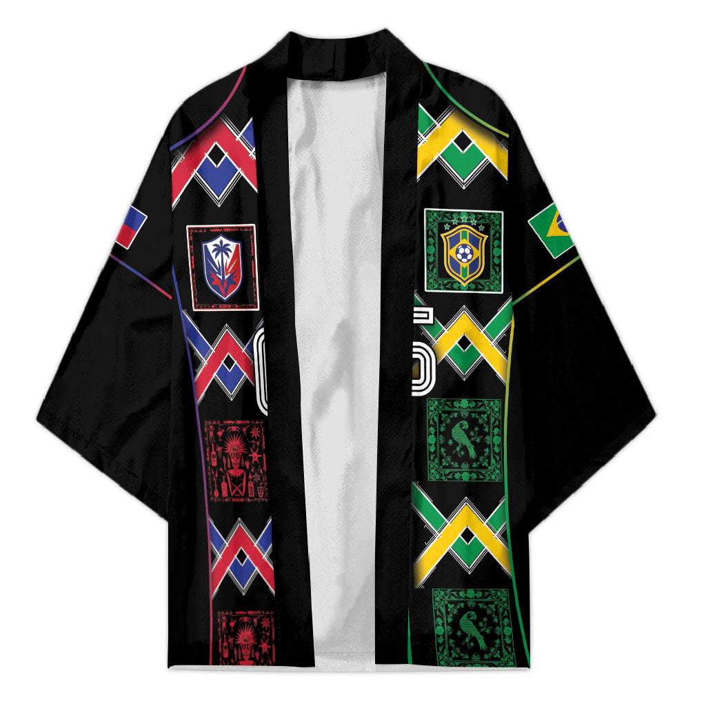 Custom Brazil And Haiti Football Kimono Mix Brazilian Haitian Roots