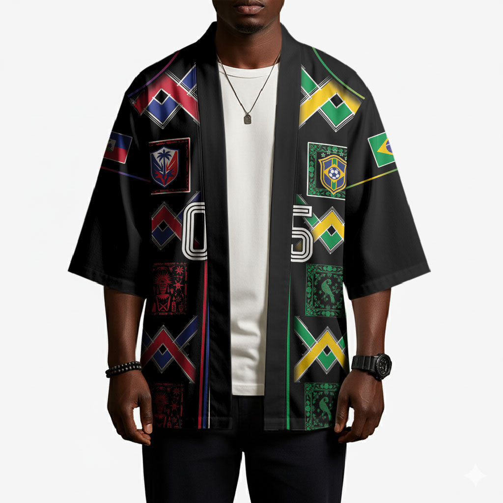 Custom Brazil And Haiti Football Kimono Mix Brazilian Haitian Roots