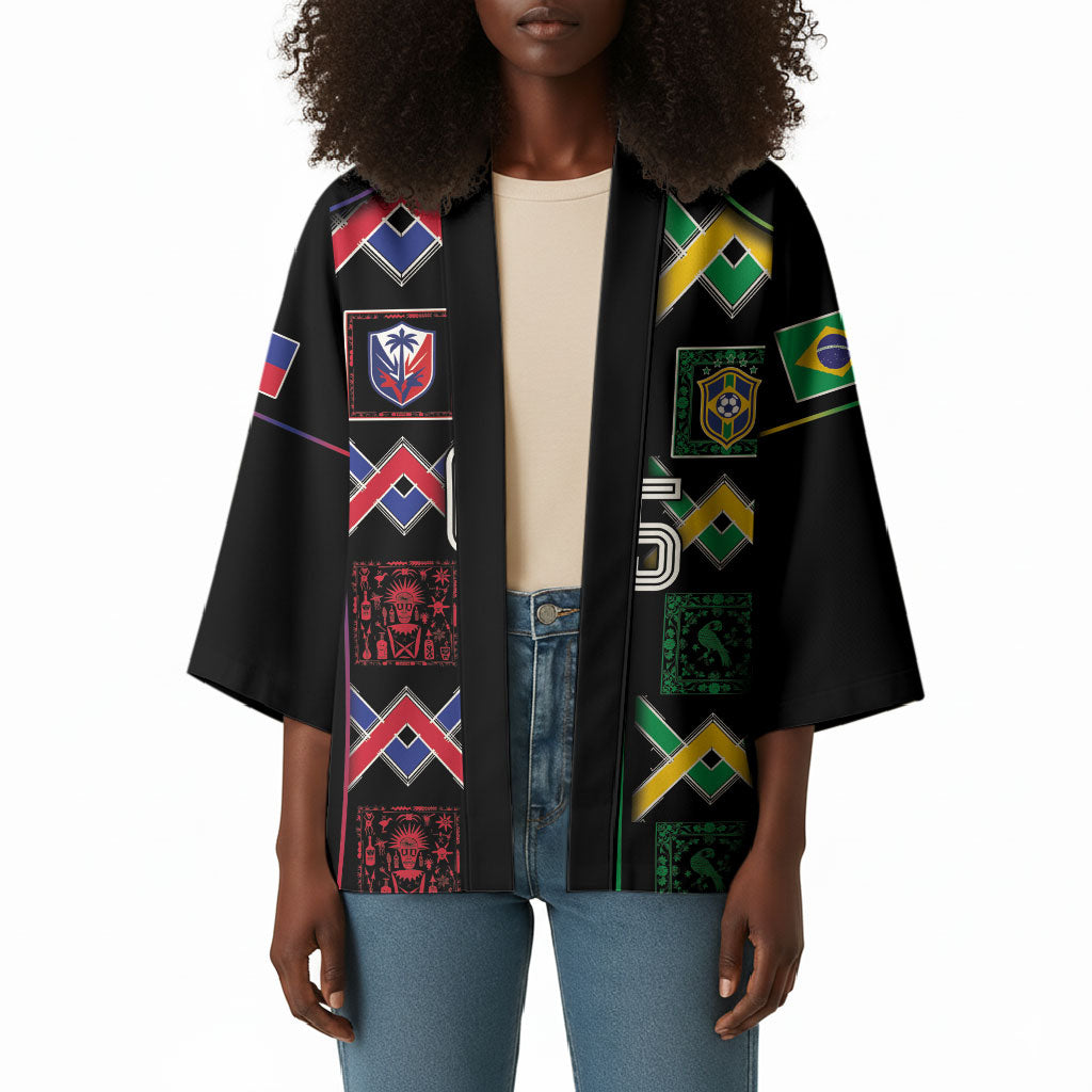 Custom Brazil And Haiti Football Kimono Mix Brazilian Haitian Roots