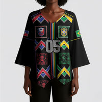 Custom Brazil And Haiti Football Kimono Sleeve Blouse Mix Brazilian Haitian Roots