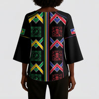 Custom Brazil And Haiti Football Kimono Sleeve Blouse Mix Brazilian Haitian Roots